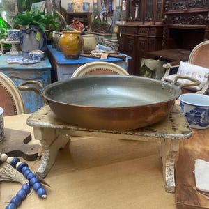 Antique French shallow Copper Pan with Large handles French kitchen #178