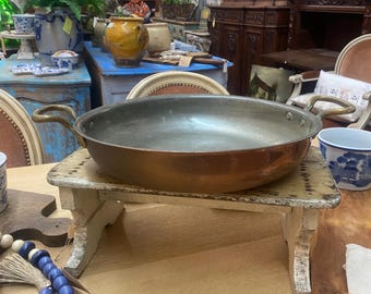 Antique French shallow Copper Pan with Large handles French kitchen #178