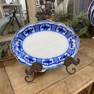 Antique English Rare Melbourne Oval Flow Blue Platter #249