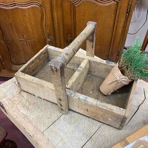Primitive French wood divided garden trug #214