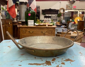Antique French shallow Copper Pan with Large handles French kitchen #129