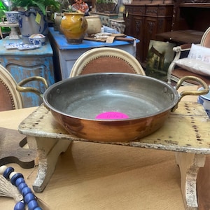 Antique French shallow Copper Pan with Large handles French kitchen #177