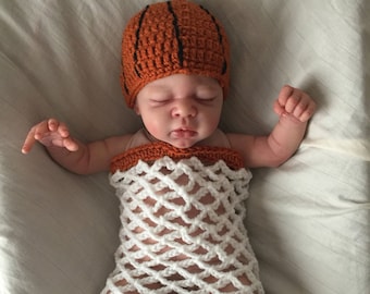 Crochet Baby Basketball Hat Cocoon Photo Prop Set