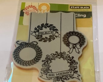 Wreath Celebration Slapstick Penny Black Cling foam-mounted Stamp new, never used