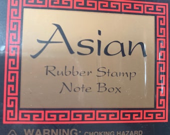 Asian Rubber Stamp Note Box with 5 rubber mounted Rubber Stamp, Inkpad and paper