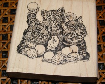 Kittens and Snowballs wood mounted Rubber Stamp from Alpha Stamps new, never used