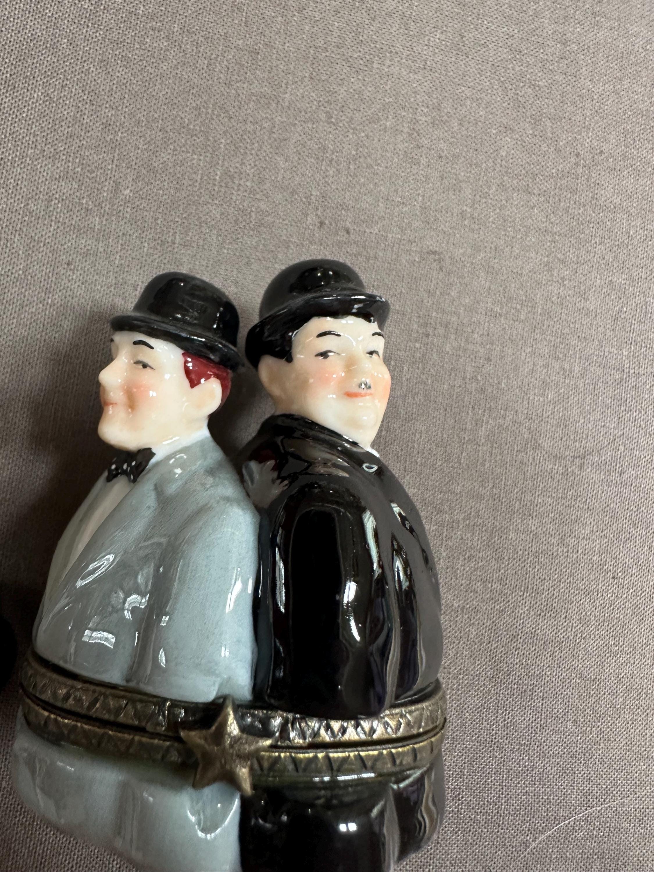 Laurel and Hardy with hat Figurine PHB from Midwest of Cannon Falls - Porcelain Hinged Box - vintage , never used