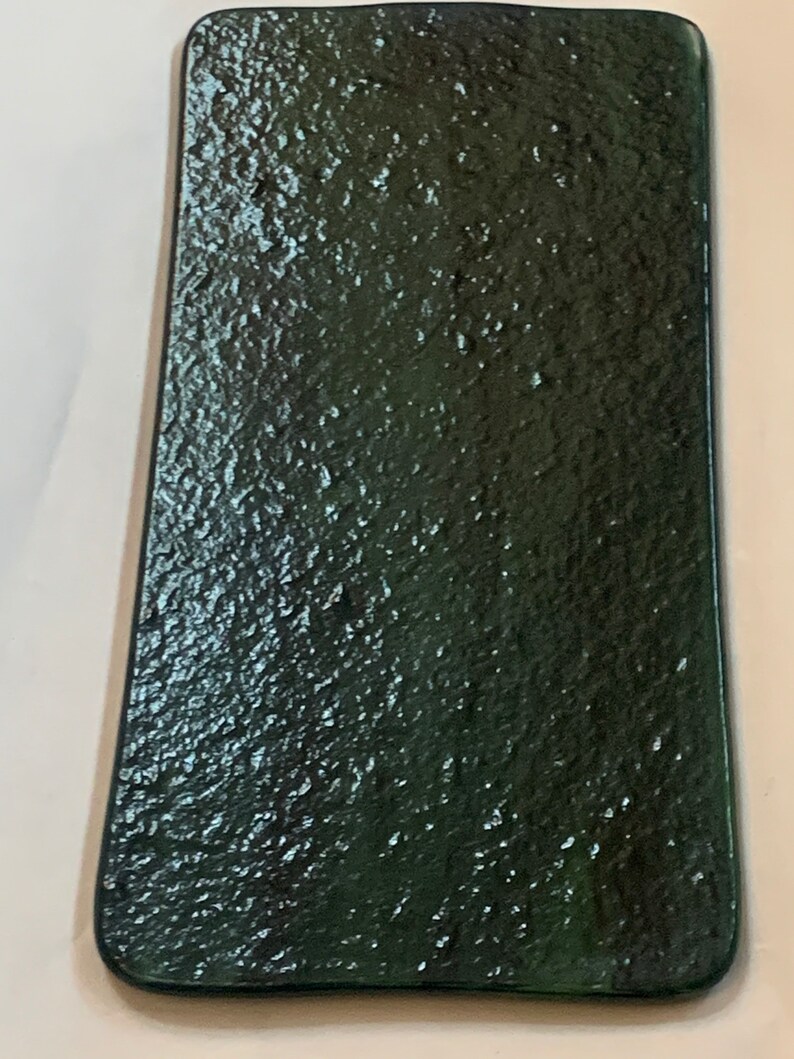 We\u2019ll Always Have Paris Eiffel Tower Handmade Fused Glass hanging panel dark peacock greenblue base glass