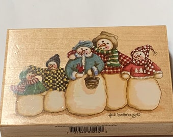 Snowman Family wood mounted Rubber Stamp from Heidi Satterberg Stamps Happen stamps New, never used