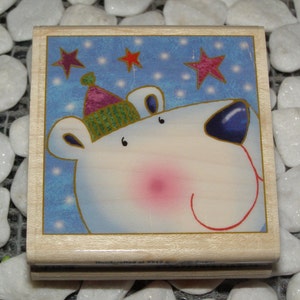 Marshmallow Bear wood mounted Rubber Stamp new, never used