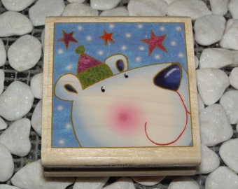 Marshmallow Bear wood mounted Rubber Stamp new, never used