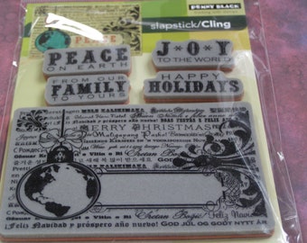 Peace on Earth Slapstick Penny Black Cling foam-mounted Stamp 5 pieces