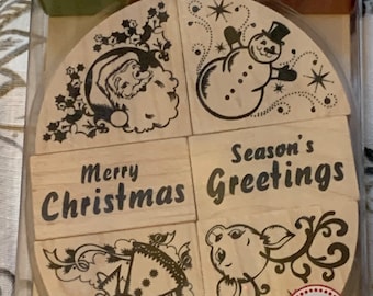 Holiday Favorites Oval wood mounted Rubber Stamp set of 6 from  Inkadinkado stamps New, never used