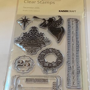 25 december set van 8 stuks van duidelijke ongemonteerde postzegels van Kaiser Crafts. Nieuw, nooit gebruikt