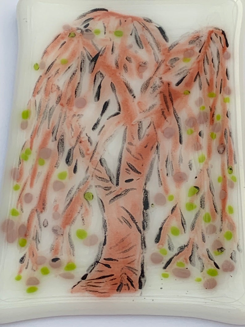 Weeping Cherry Tree Watercolor Fused Glass Hanging