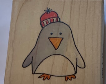 Small Penguin wood mounted Rubber Stamp from Whipper Snapper new, never used