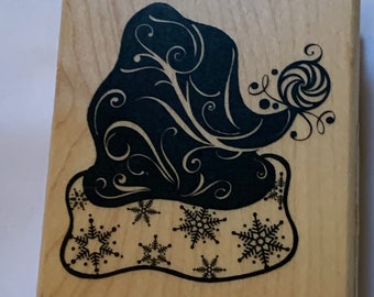 Snowflake Santa Hat wood mounted Rubber Stamp from Inkadinkado Stamps . New, never used