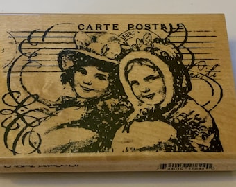 Postcard Pair wood mounted Rubber Stamp from Stampendous . New, never used