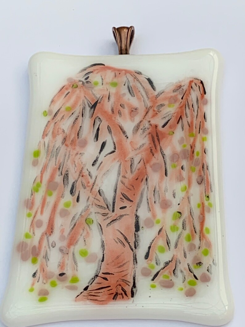 Weeping Cherry Tree Watercolor Fused Glass Hanging