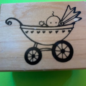 PSX Baby Carriage Sello de goma montado en madera de Personal Stamp Exchange D-3307 - Nuevo, nunca usado
