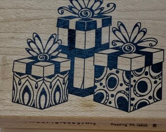 Festive Gifts Christmas wood mounted Rubber Stamp from Inkadinkado new, never used