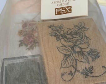 A Rose is a Rose Card Kit Wood Mounted Rubber Stamp  from  Personal Stamp Exchange SK907 - Vintage- New, never used