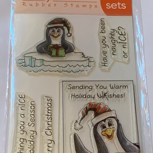 Punny Christmas Penguin conjunto de 5 piezas de sellos transparentes desmontados de I my Antics. Nuevo, nunca utilizado