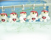 White Baby Ninja Love Stitch Markers (Set of 5) knitting accessories knit charms polymer clay cute