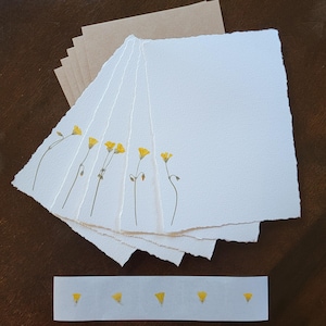 Real Pressed Yellow Wildflower Stationary Set. Blank cards/notecards. Watercolor paper 300gsm with seal/stickers, & envelopes. Set of 5