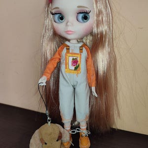Blythe doll outfit – handmade cotton overalls, shirt, striped socks and leather shoes – Neo Blythe clothes set