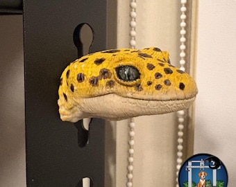 Imán para nevera con cabeza de gecko leopardo pintado a mano - Impreso en 3D - Realista