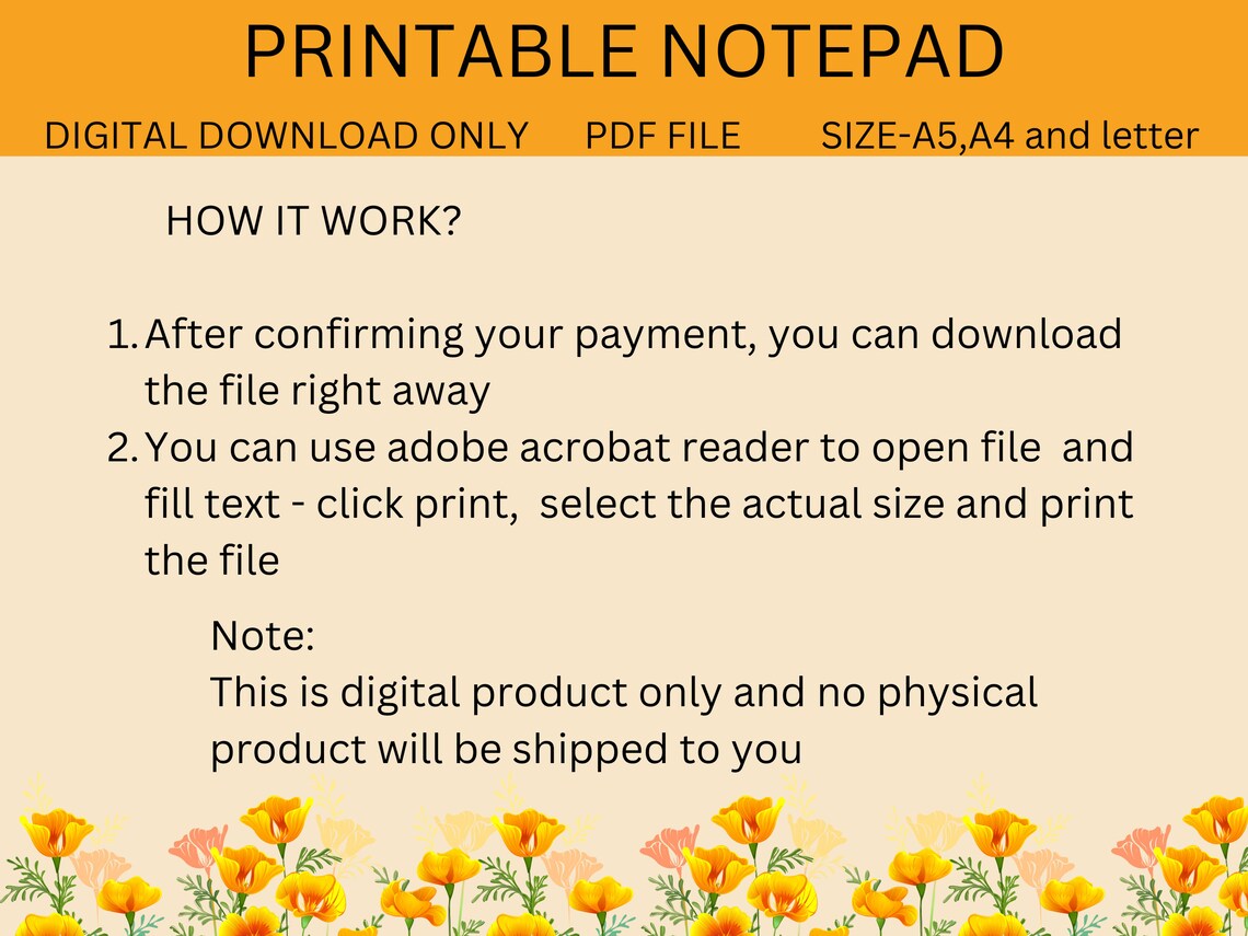 Honey Bee Printable Notepad, Printable Note. A5,A4 and Letter Size ...