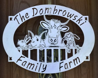 Family Farm Animals Plasma Cut Metal Art Name Plate Plaque Made to Order