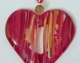 Fused Glass Red and Yellow Heart Suncatcher