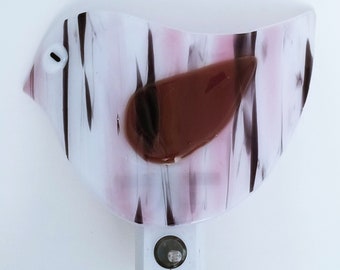 Fused Glass Pink, Purple and White Bird LED Dusk to Dawn Nightlight