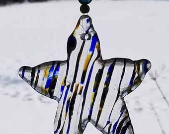 Fused Glass Blue and Green Starfish Suncatcher