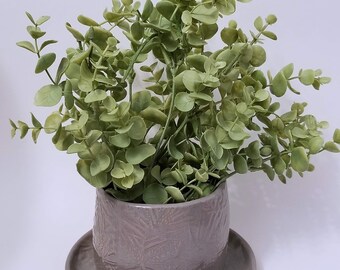 Pine Cone Embossed Stoneware Planter with Drainage Holes in Sage