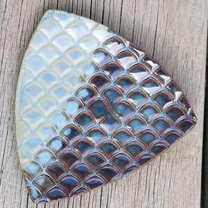 Triangle Stoneware Pottery Ring Holder, Spoon Rest, Candle Holder, or Trinket Dish Blue Mermaid 2