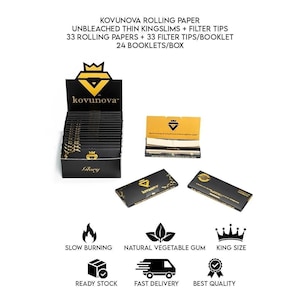 Papel de liar Kovunova, Kingslims finos sin blanquear + filtros