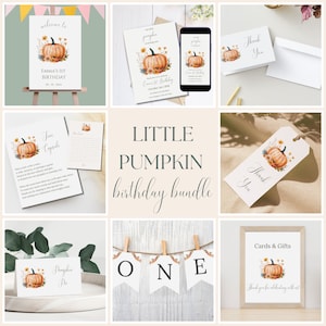 Little Pumpkin First Birthday Party Digital Templates Bundle | Pumpkin Birthday Theme | Instant Download