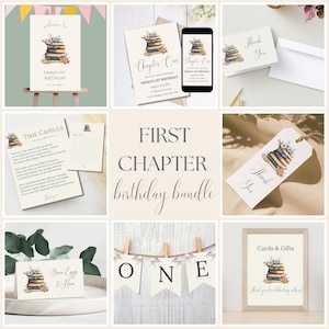 Storybook First Chapter Birthday Bundle - Chapter One Birthday Bundle, Book Themed Birthday Bundle, Editable Instant Download