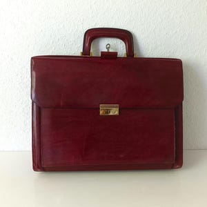 porte-documents vintage en cuir bordeaux avec clé d'origine, grand porte-documents, cadeau pour homme d'affaires, sac messager, cartable d'affaires rétro