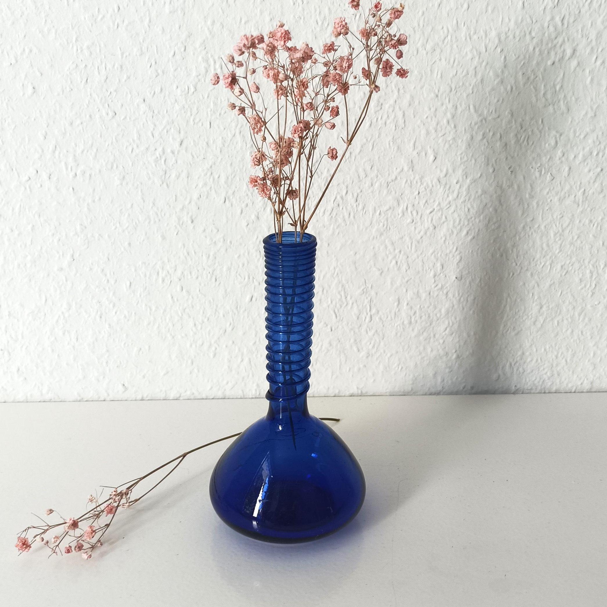 ヴィンテージ コバルトブルー ガラス花瓶: ハンドメイド ヘブロン