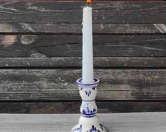 Vintage candlestick Delft, Ceramic blue white candelabra one candle, Hand painted windmill, Porcelain candle holder, Home decor