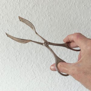Vintage Silver-Plated Asparagus Tongs: Mid-Century Ribbed Vegetable Server