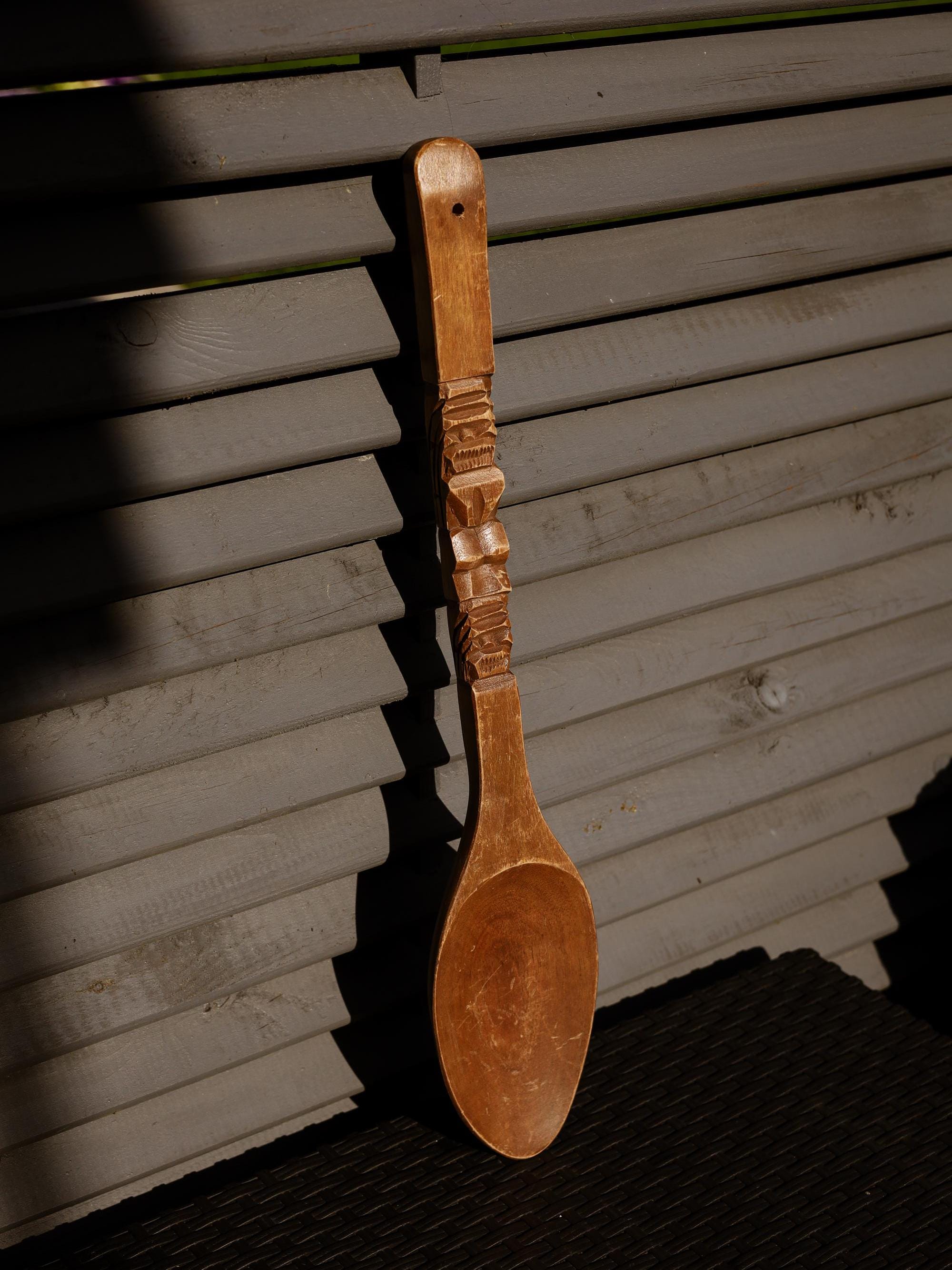 Vintage Large Wood Spoon, Huge Hand Carved Spoon, Handmade Wooden Spoon ...