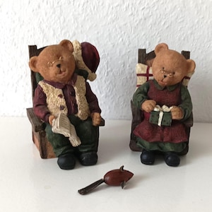 Cherished figurines teddy bear, Vintage collectible ceramic statuette bear, Granddad and granny bear figurine, Children gift, Nursery decor