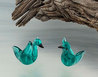 Bird Beads-Swan-Glass Beads-Effetre Dark Teal Blue Swan Beads-Swans-Glass Swans-Lampwork