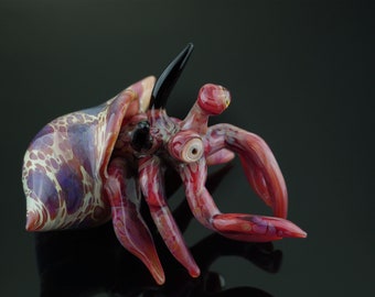 RC Art Glass Lampwork Hermit Crab Sealife Figurine Glass Sculpture Nautical Collectable