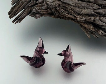 Lampwork Beads-Bird Beads-Swan-Glass Beads-Effetre Dark Amethyst Swan Beads-Swans-Glass Swans-Lampwork Glass Lampwork Beads